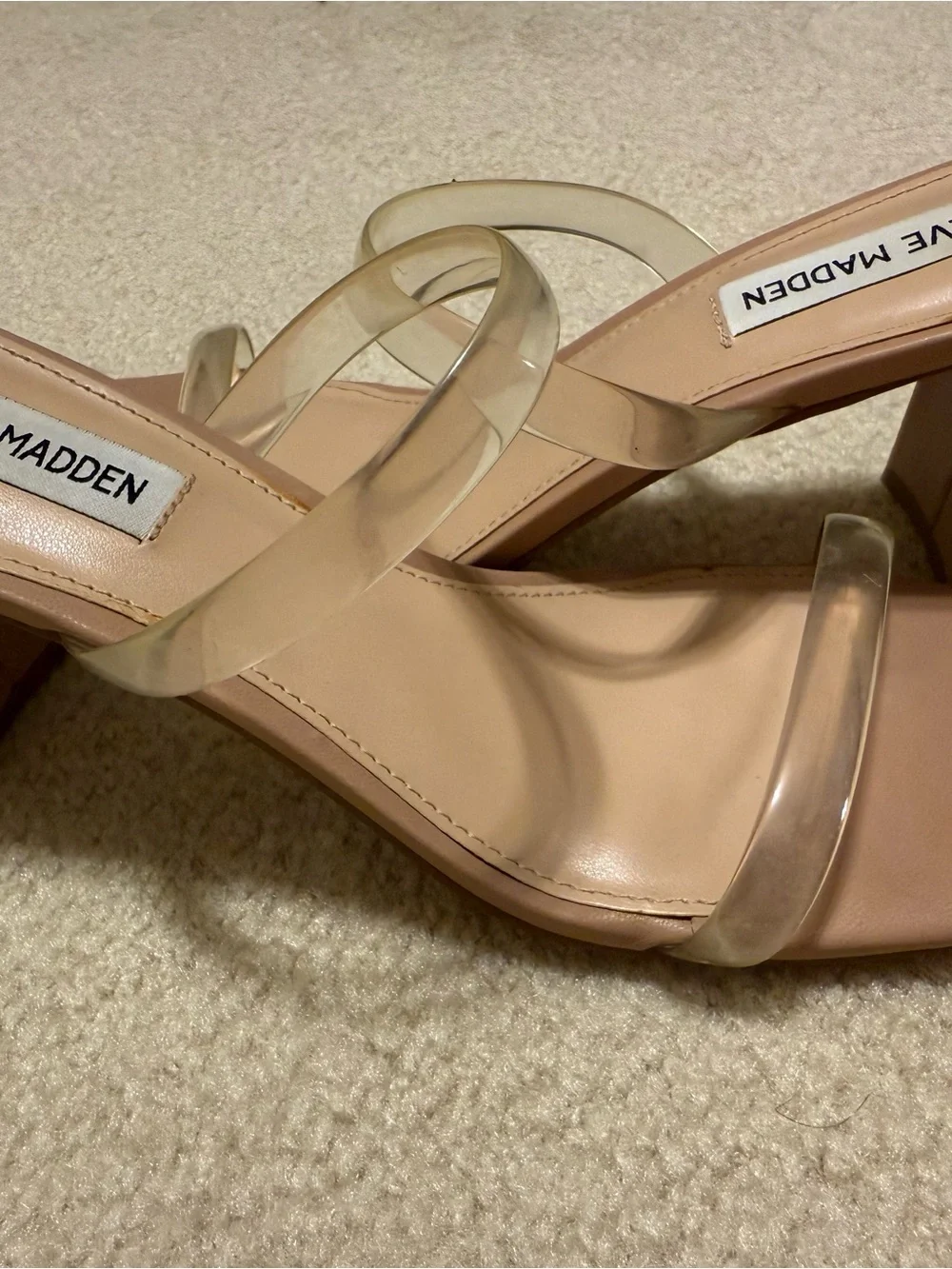 Steve Madden Nude Block Heel Sandal with Clear Straps